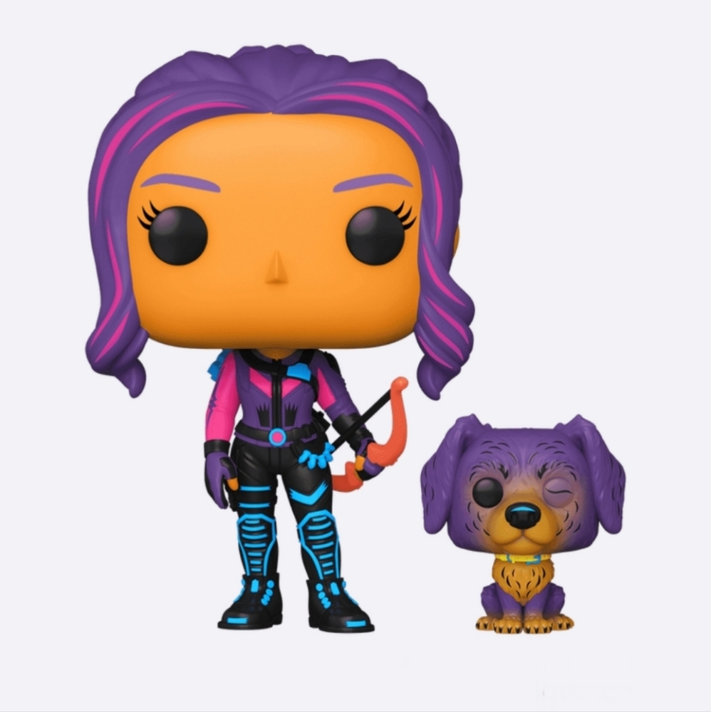 Funko Pop Kate Bishop with Lucky the Pizza Dog Blacklight Bobblehead